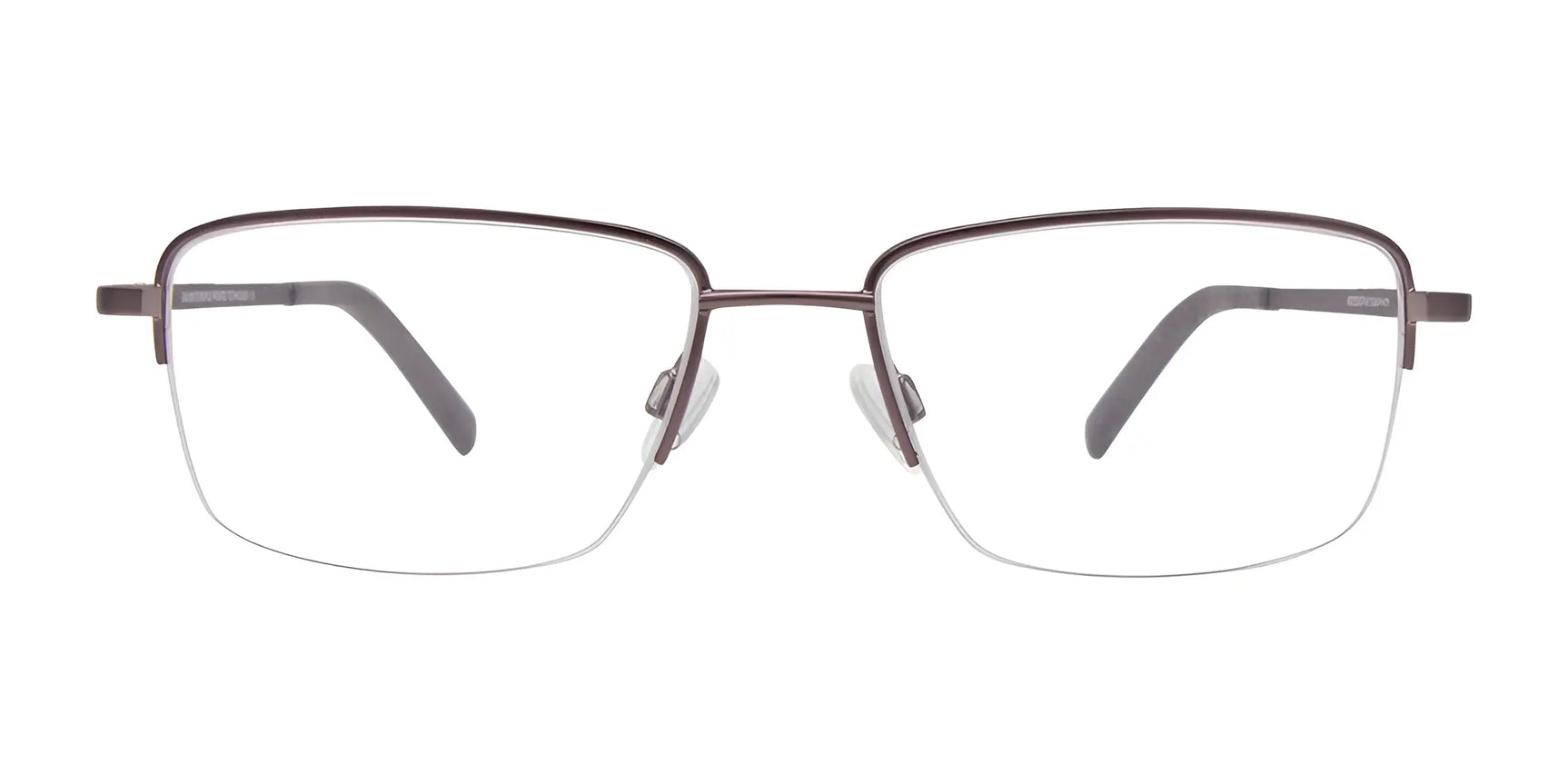 EasyClip EC465 Eyeglasses with clear rectangular metal frames, black temple arms, and clip-on sunglasses, size 54, front view on white background. EasyClip EC465 Eyeglasses with clear rectangular metal frames, black temple arms, and clip-on sunglasses, size 54, front view on white background.