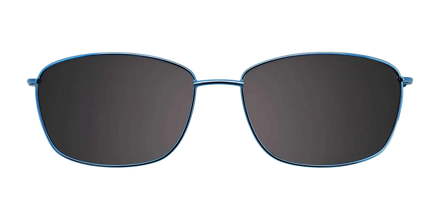 EasyClip EC469 Eyeglasses with Clip-on Sunglasses (Size 53) by EasyClip feature thin blue metal frames and dark polarized clip-on lenses for stylish clarity, shown on a white background. EasyClip EC469 Eyeglasses with Clip-on Sunglasses (Size 53) by EasyClip feature thin blue metal frames and dark polarized clip-on lenses for stylish clarity, shown on a white background.