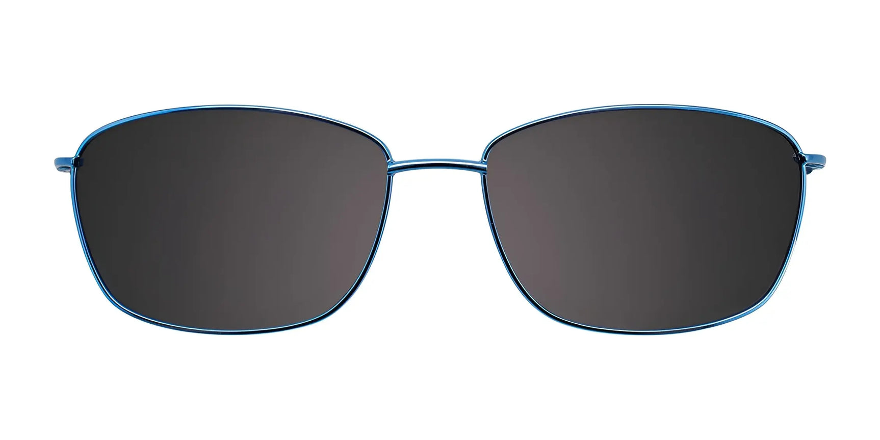 EasyClip EC469 Eyeglasses with Clip-on Sunglasses (Size 53) by EasyClip feature thin blue metal frames and dark polarized clip-on lenses for stylish clarity, shown on a white background. EasyClip EC469 Eyeglasses with Clip-on Sunglasses (Size 53) by EasyClip feature thin blue metal frames and dark polarized clip-on lenses for stylish clarity, shown on a white background.