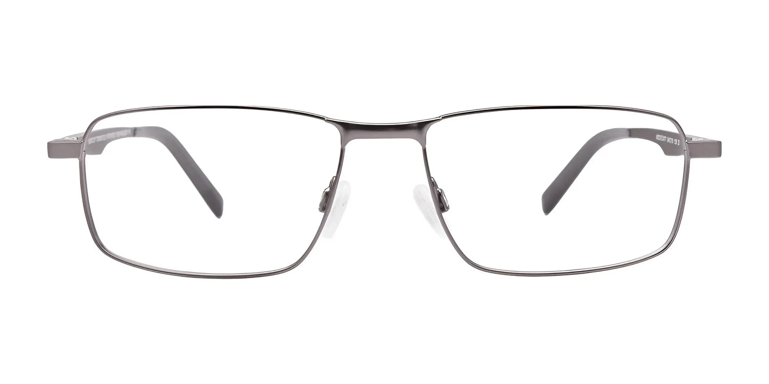EasyClip EC477 Eyeglasses with Clip-on Sunglasses, size 54, by EasyClip—rectangular metal frames with thin silver design and transparent nose pads; prescription ready and includes a polarized sunglasses clip. Displayed on a white background. EasyClip EC477 Eyeglasses with Clip-on Sunglasses, size 54, by EasyClip—rectangular metal frames with thin silver design and transparent nose pads; prescription ready and includes a polarized sunglasses clip. Displayed on a white background.