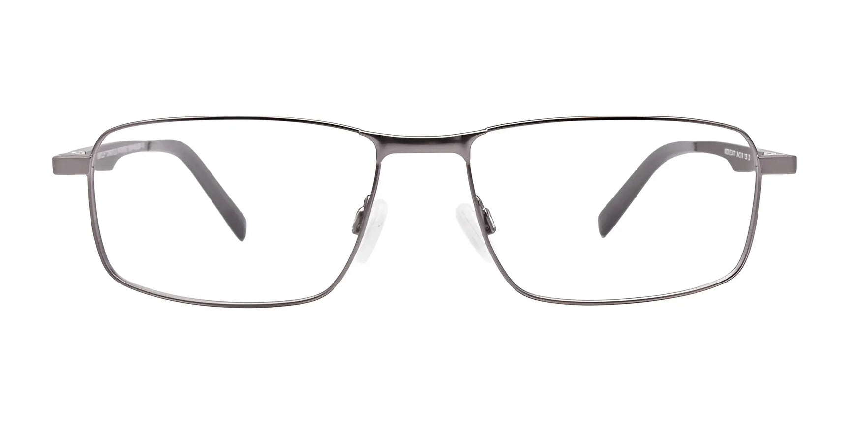 EasyClip EC477 Eyeglasses with Clip-on Sunglasses, size 54, by EasyClip—rectangular metal frames with thin silver design and transparent nose pads; prescription ready and includes a polarized sunglasses clip. Displayed on a white background. EasyClip EC477 Eyeglasses with Clip-on Sunglasses, size 54, by EasyClip—rectangular metal frames with thin silver design and transparent nose pads; prescription ready and includes a polarized sunglasses clip. Displayed on a white background.