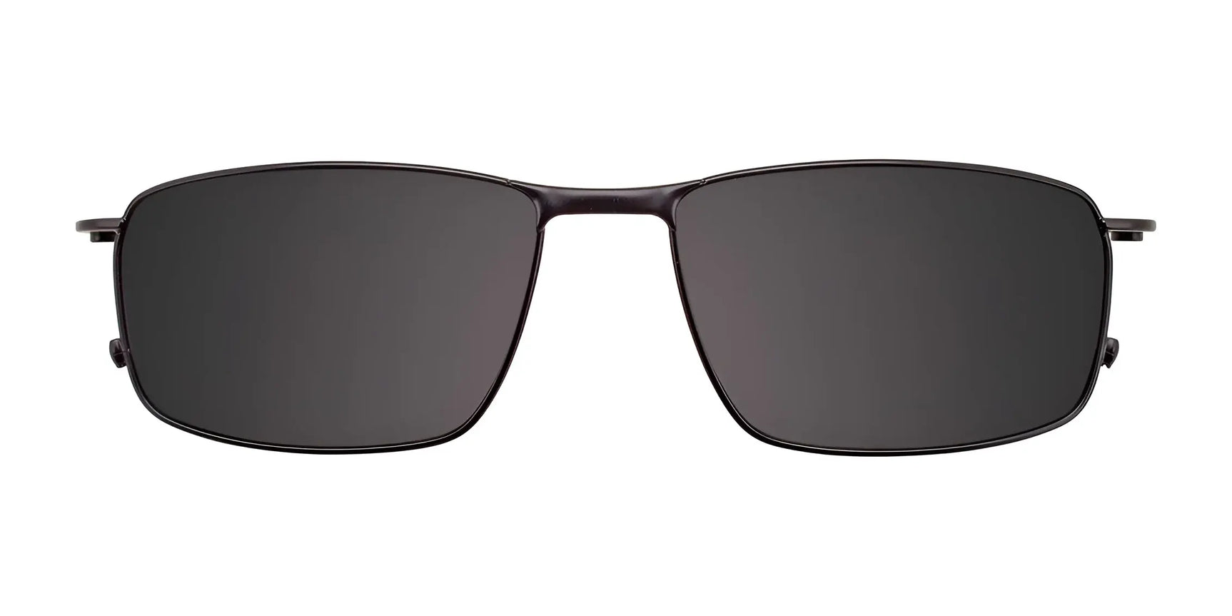 EasyClip EC477 Eyeglasses with Clip-on Sunglasses (Size 54) by EasyClip, shown from the front on a white background. These black rectangular frames feature prescription-ready lenses and a polarized clip-on for versatile wear. EasyClip EC477 Eyeglasses with Clip-on Sunglasses (Size 54) by EasyClip, shown from the front on a white background. These black rectangular frames feature prescription-ready lenses and a polarized clip-on for versatile wear.