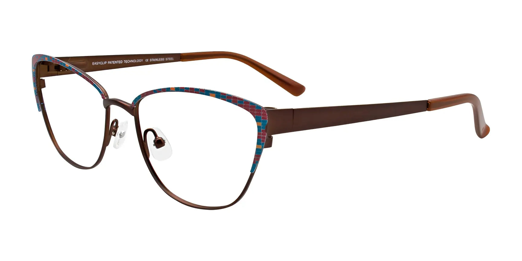 EasyClip EC482 Eyeglasses with Clip-on Sunglasses Satin Brown & Blue & Red & Orange EasyClip EC482 Eyeglasses with Clip-on Sunglasses Satin Brown & Blue & Red & Orange