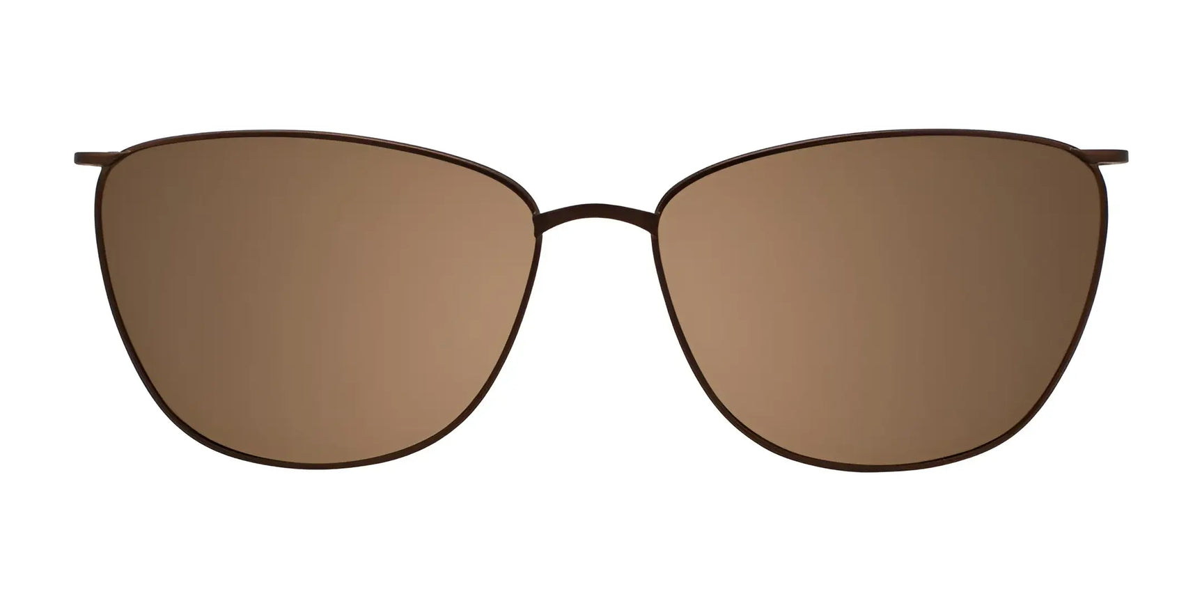 EasyClip EC482 eyeglasses by EasyClip, size 53, shown with brown cat-eye clip-on sunglasses featuring thin metal frames and brown-tinted lenses on a white background. EasyClip EC482 eyeglasses by EasyClip, size 53, shown with brown cat-eye clip-on sunglasses featuring thin metal frames and brown-tinted lenses on a white background.