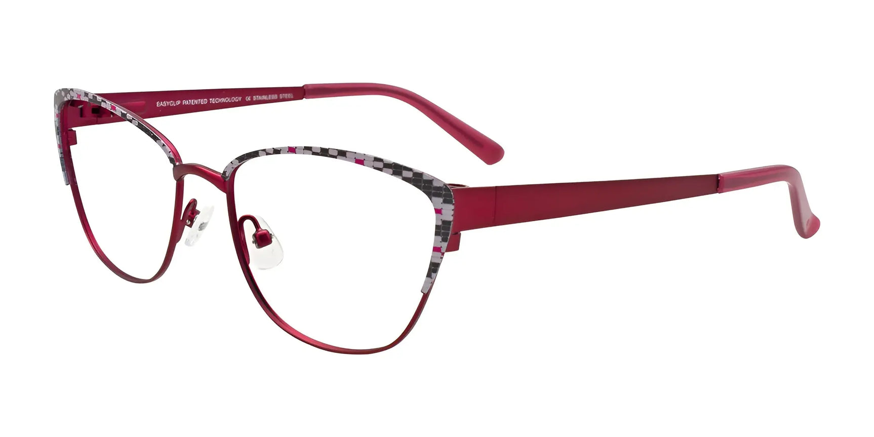 EasyClip EC482 Eyeglasses with Clip-on Sunglasses Satin Red & Black & White & Pink EasyClip EC482 Eyeglasses with Clip-on Sunglasses Satin Red & Black & White & Pink