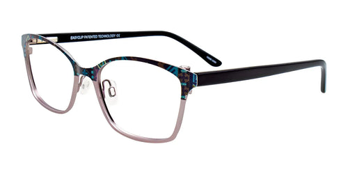 EasyClip EC484 Eyeglasses with Clip-on Sunglasses / Size 52 / Blue Pattern & Silver