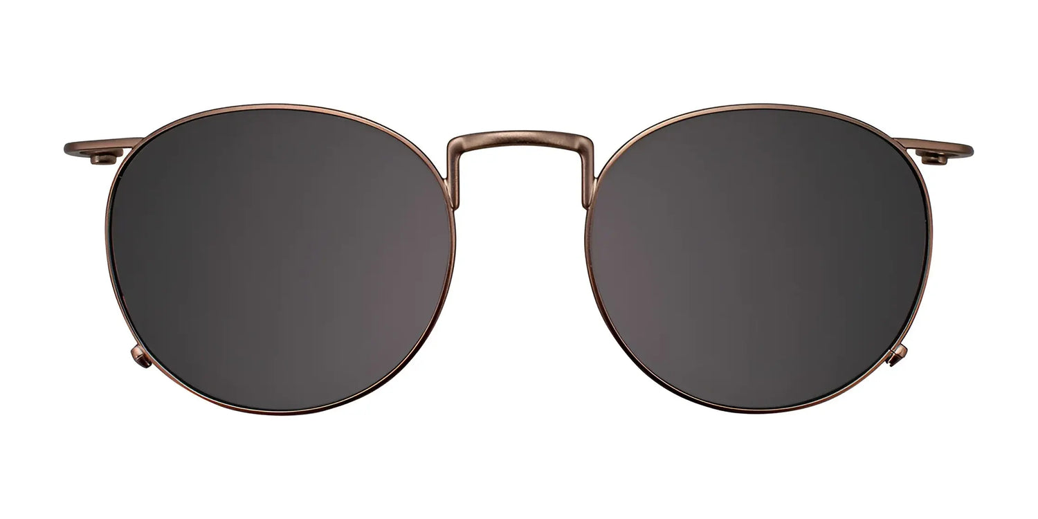 EasyClip EC485 Eyeglasses with Clip-on Sunglasses in size 49 by EasyClip feature round black lenses and thin bronze metal frames. These polarized clip-ons offer style and clarity, great for your EasyClip collection. Shown on a white background. EasyClip EC485 Eyeglasses with Clip-on Sunglasses in size 49 by EasyClip feature round black lenses and thin bronze metal frames. These polarized clip-ons offer style and clarity, great for your EasyClip collection. Shown on a white background.