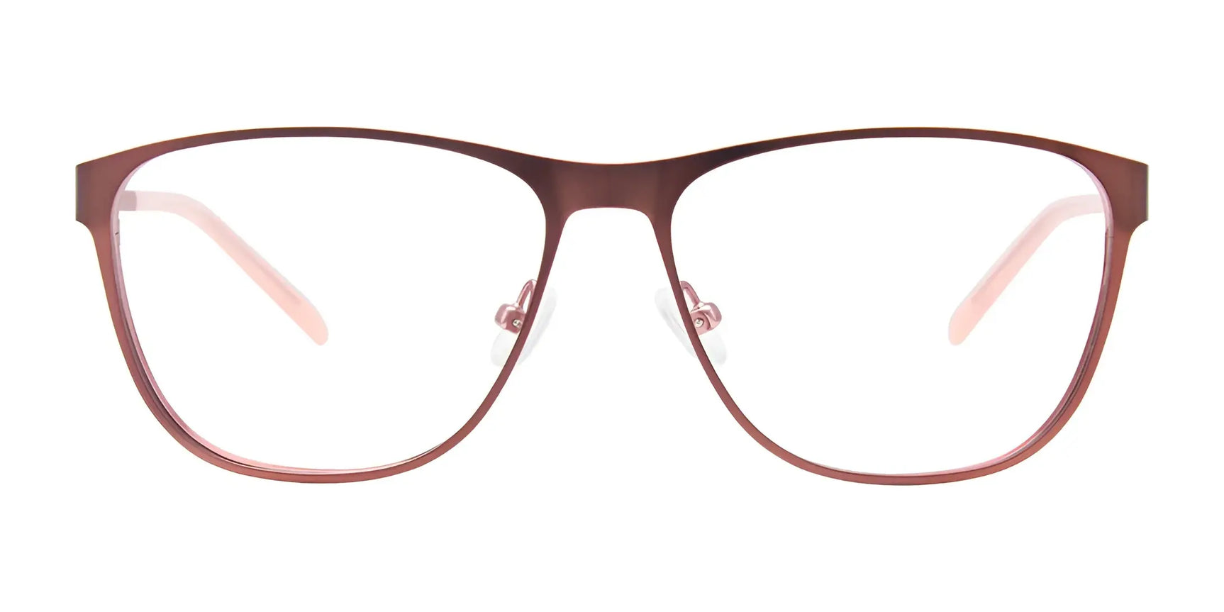 EasyClip EC487 eyeglasses in rose gold metal feature rectangular frames and clear lenses. Shown on a white background. Includes clip-on sunglasses. Size 55. EasyClip EC487 eyeglasses in rose gold metal feature rectangular frames and clear lenses. Shown on a white background. Includes clip-on sunglasses. Size 55.