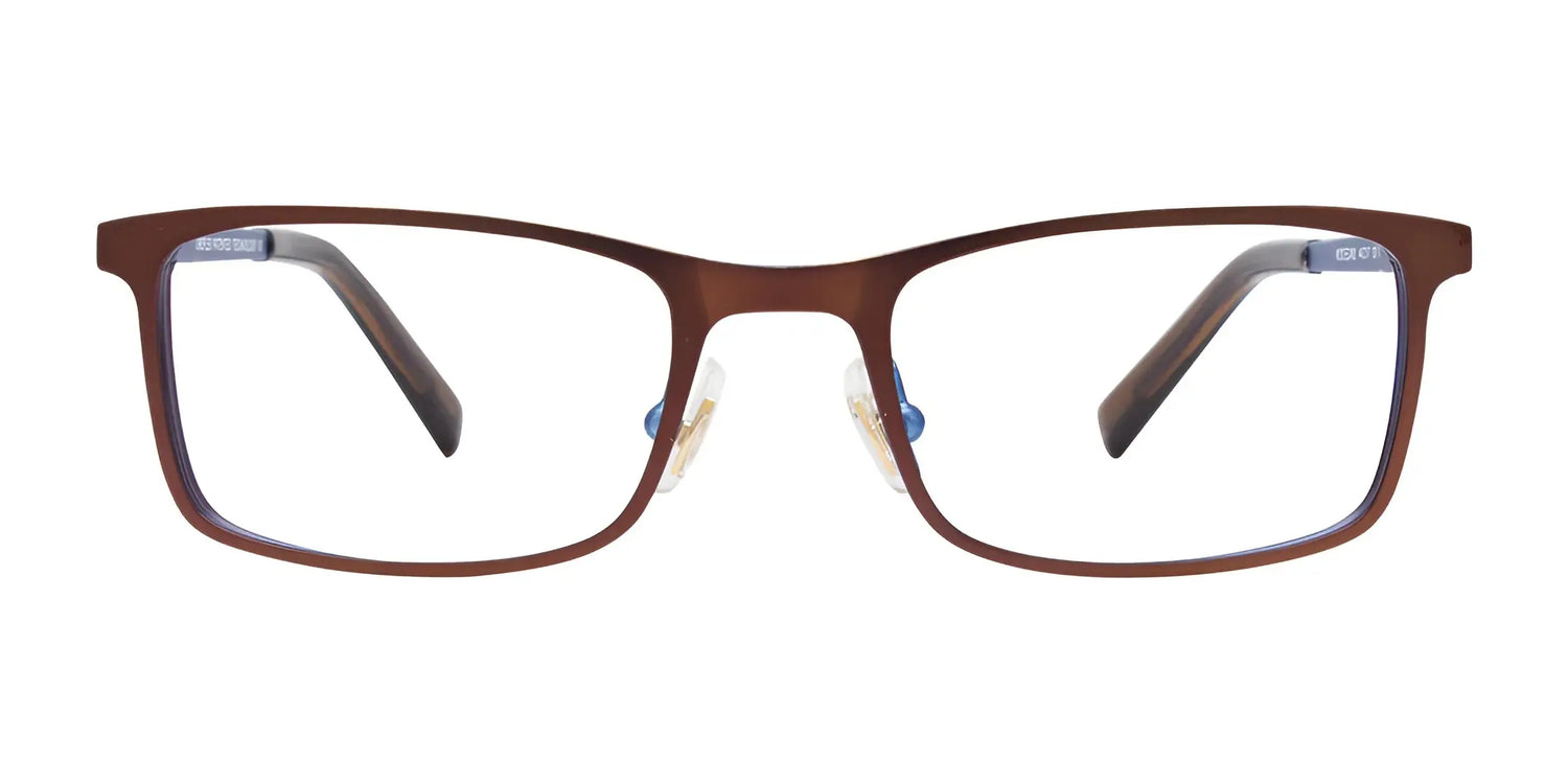 The EasyClip EC492 Eyeglasses | Size 44 by EasyClip feature brown rectangular frames with clear lenses, combining vision and comfort. These stylish eyeglasses are shown against a white background. The EasyClip EC492 Eyeglasses | Size 44 by EasyClip feature brown rectangular frames with clear lenses, combining vision and comfort. These stylish eyeglasses are shown against a white background.