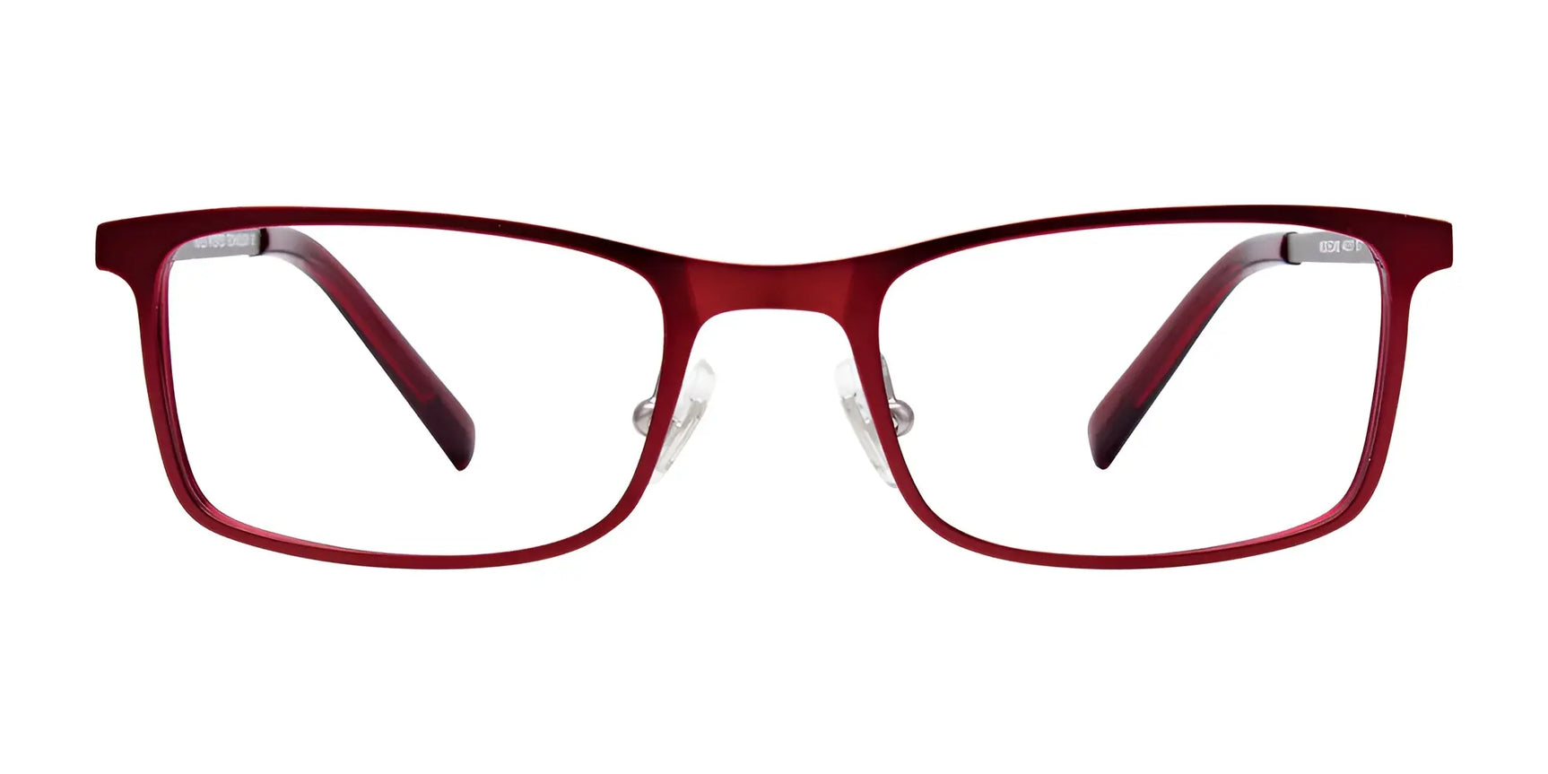 EasyClip EC492 Eyeglasses | Size 44 in red, rectangular shape with clear lenses for vision and comfort, displayed front-facing on a white background. EasyClip EC492 Eyeglasses | Size 44 in red, rectangular shape with clear lenses for vision and comfort, displayed front-facing on a white background.