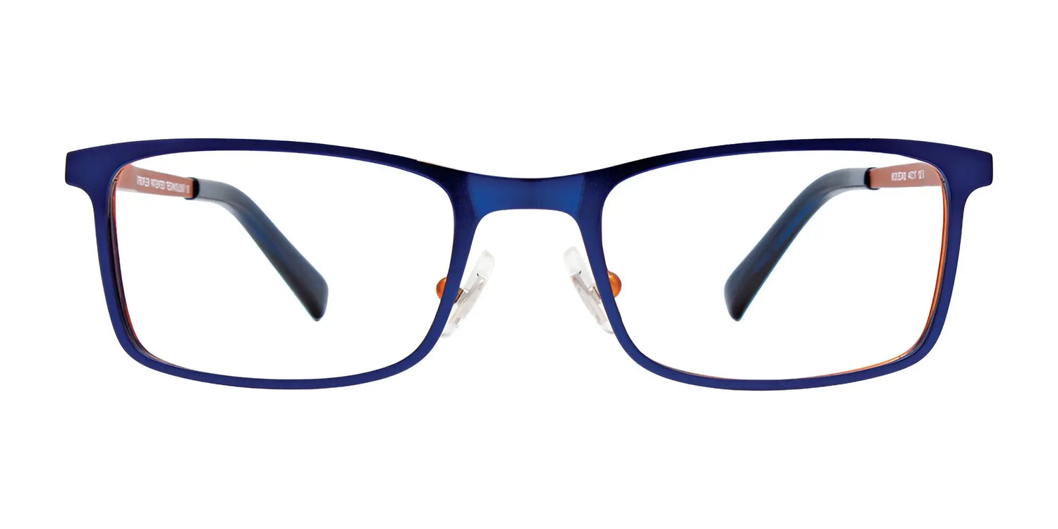 EasyClip EC492 Eyeglasses | Size 44 by EasyClip feature blue rectangular frames with clear lenses and orange accents, providing stylish vision and comfort, shown on a white background. EasyClip EC492 Eyeglasses | Size 44 by EasyClip feature blue rectangular frames with clear lenses and orange accents, providing stylish vision and comfort, shown on a white background.