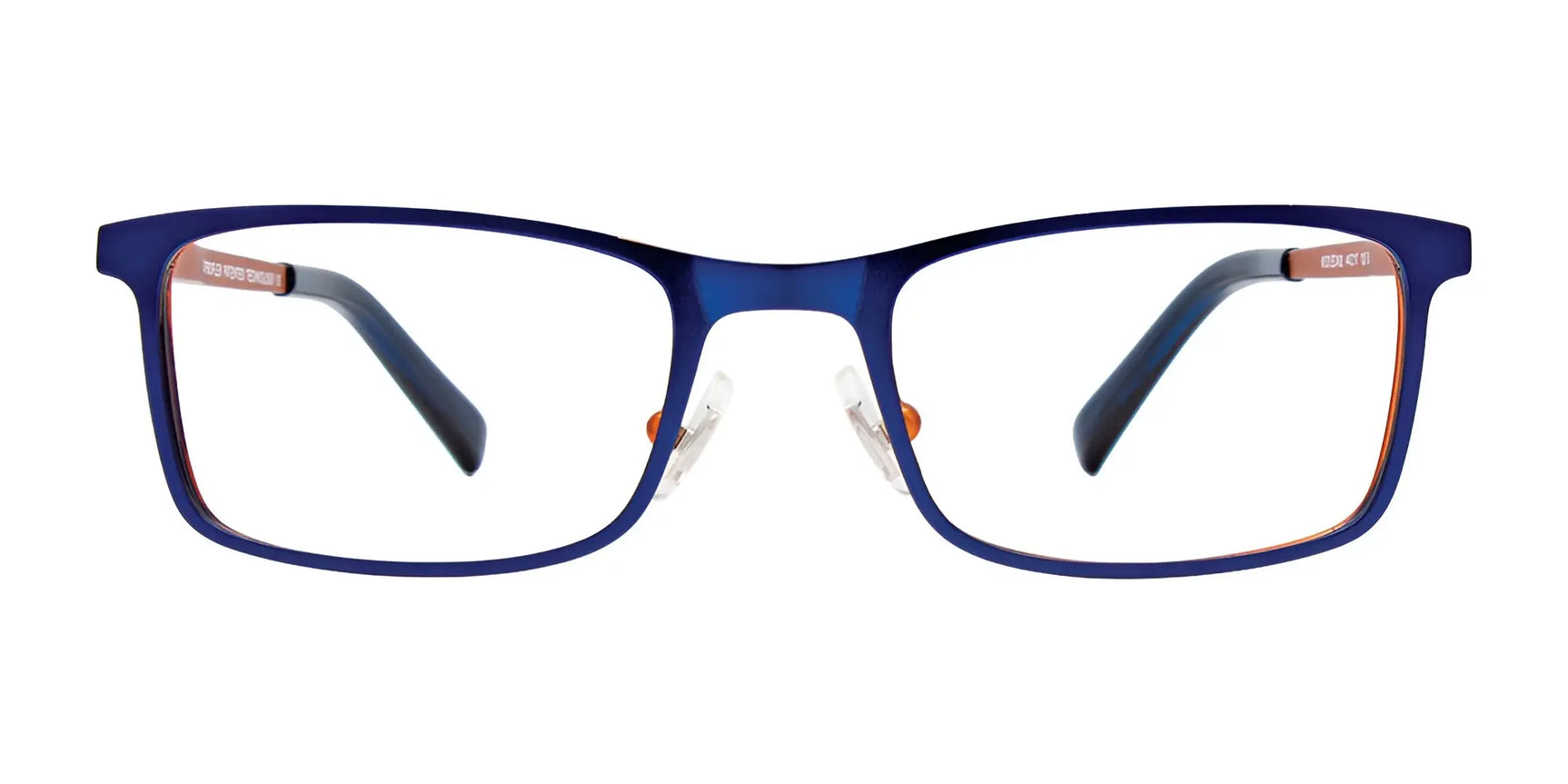 EasyClip EC492 Eyeglasses | Size 44 by EasyClip feature blue rectangular frames with clear lenses and orange accents, providing stylish vision and comfort, shown on a white background. EasyClip EC492 Eyeglasses | Size 44 by EasyClip feature blue rectangular frames with clear lenses and orange accents, providing stylish vision and comfort, shown on a white background.