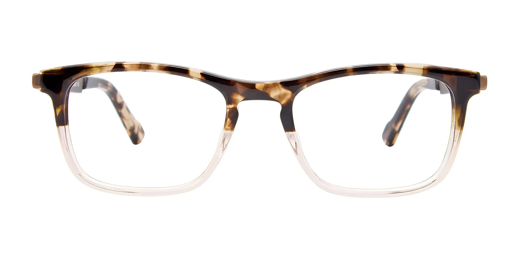EasyClip EC494 Eyeglasses | Size 45 by EasyClip showcase a tortoiseshell upper and clear lower square frame, presented against a white background. EasyClip EC494 Eyeglasses | Size 45 by EasyClip showcase a tortoiseshell upper and clear lower square frame, presented against a white background.