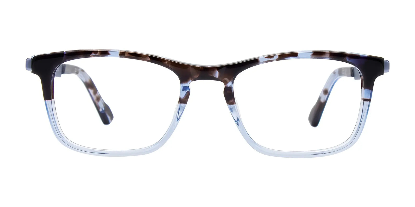 EasyClip EC494 Eyeglasses | Size 45 by EasyClip showcase a stylish rectangle shape with a brown tortoiseshell pattern at the top that fades to clear at the bottom. EasyClip EC494 Eyeglasses | Size 45 by EasyClip showcase a stylish rectangle shape with a brown tortoiseshell pattern at the top that fades to clear at the bottom.
