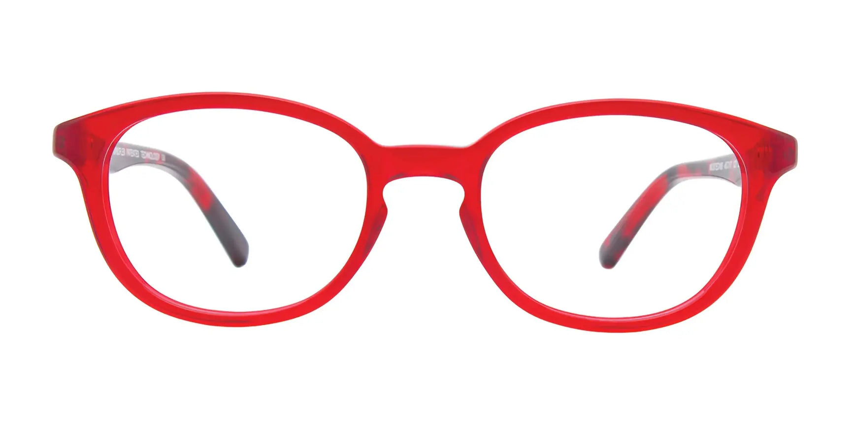 EasyClip EC495 Eyeglasses by EasyClip in size 45, featuring a red round frame and clear, prescription-ready lenses, shown from the front on a white background. EasyClip EC495 Eyeglasses by EasyClip in size 45, featuring a red round frame and clear, prescription-ready lenses, shown from the front on a white background.
