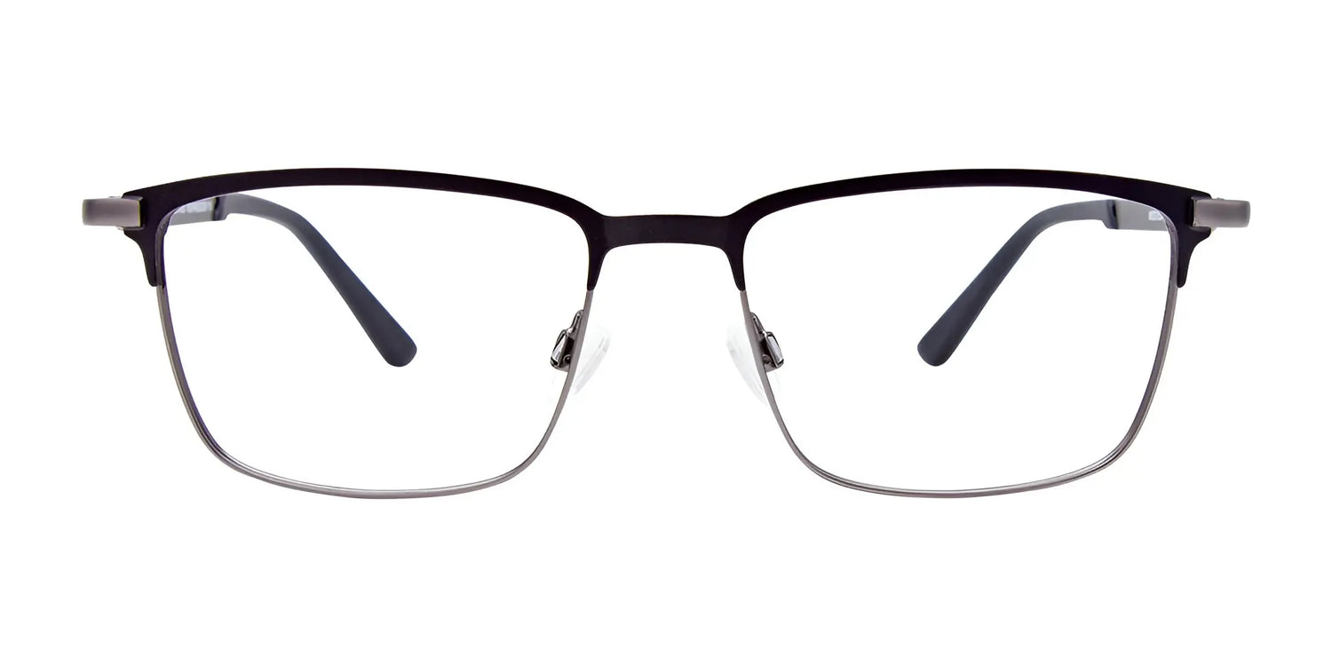 The EasyClip EC496 Eyeglasses by EasyClip feature thin, rectangular black and silver metal frames and come with convenient clip-on sunglasses. Size 55. The EasyClip EC496 Eyeglasses by EasyClip feature thin, rectangular black and silver metal frames and come with convenient clip-on sunglasses. Size 55.