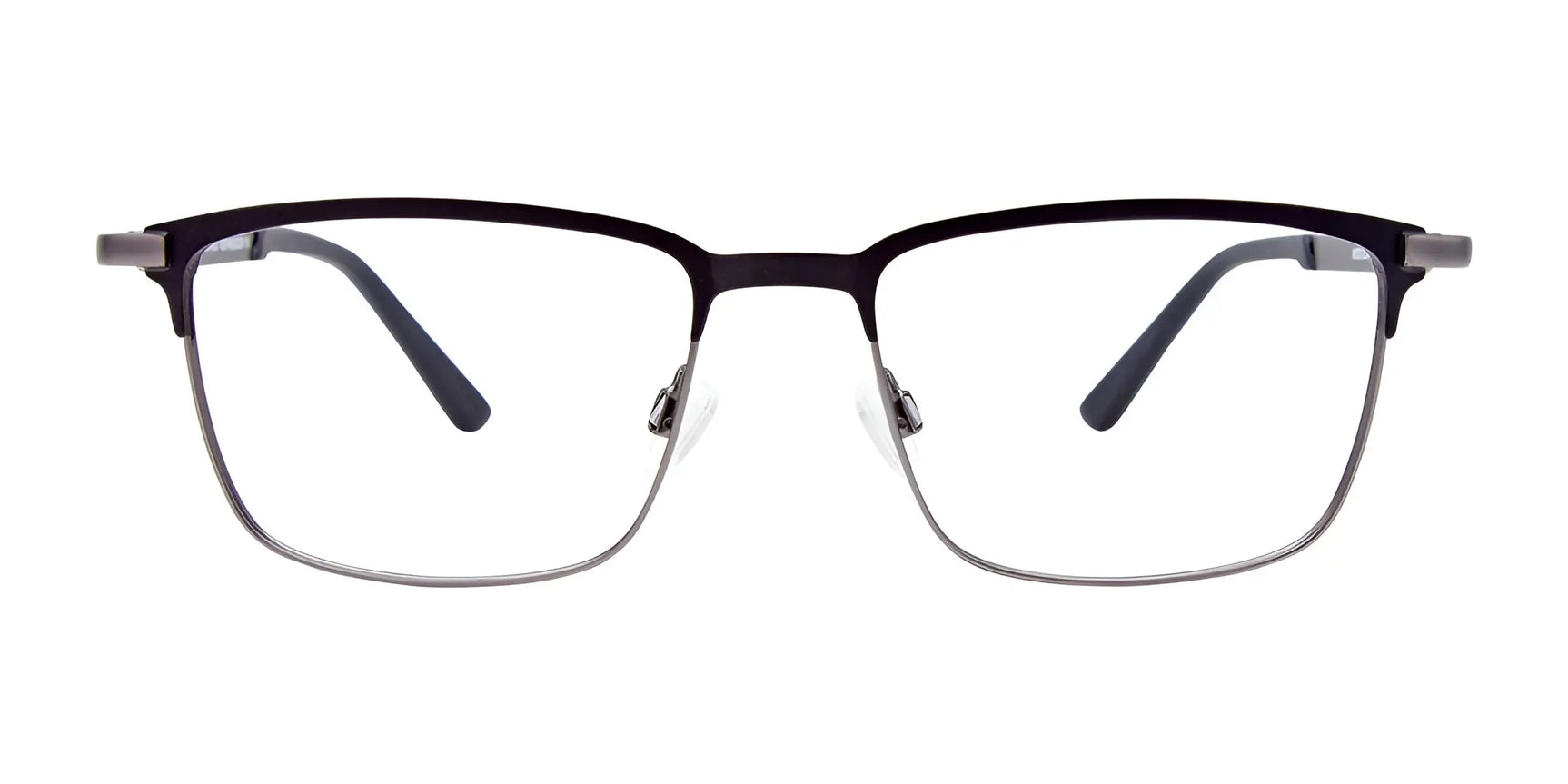 The EasyClip EC496 Eyeglasses by EasyClip feature thin, rectangular black and silver metal frames and come with convenient clip-on sunglasses. Size 55. The EasyClip EC496 Eyeglasses by EasyClip feature thin, rectangular black and silver metal frames and come with convenient clip-on sunglasses. Size 55.