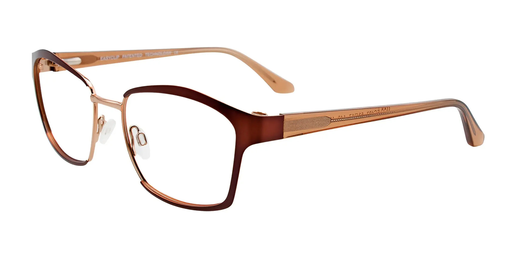 EasyClip EC497 Eyeglasses with Clip-on Sunglasses Satin Dark Brown & Shiny Gold EasyClip EC497 Eyeglasses with Clip-on Sunglasses Satin Dark Brown & Shiny Gold