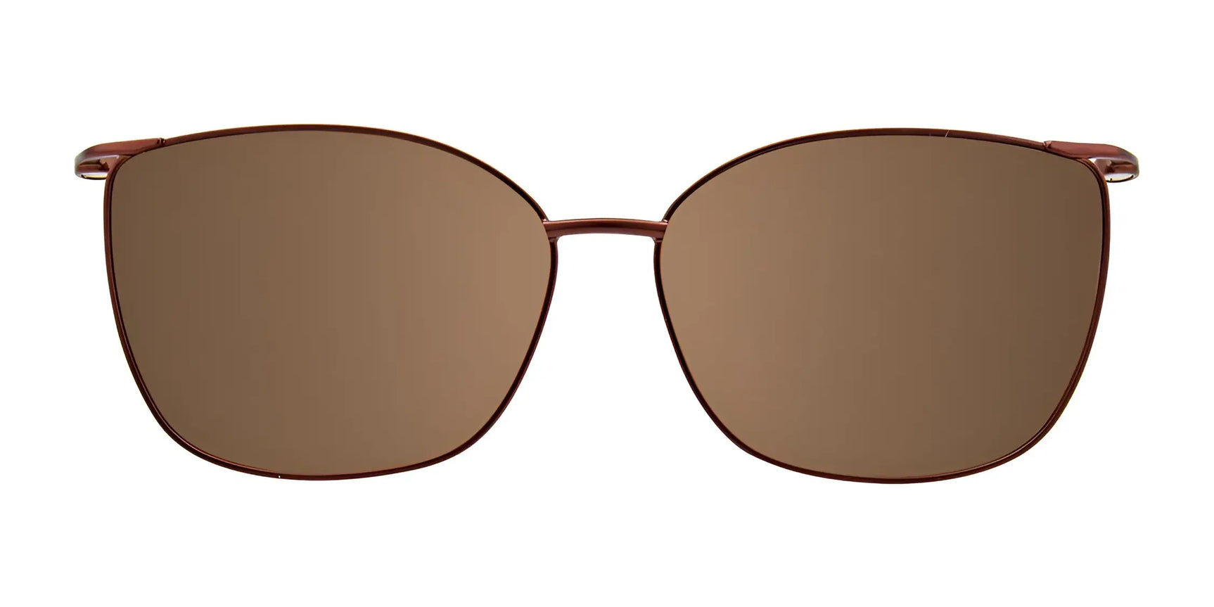 EasyClip EC503 eyeglasses with brown, square clip-on sunglasses and thin frames, shown from the front on a white background. Easily attach to eyeglasses for UV protection. Brand: EasyClip. Size: 51. EasyClip EC503 eyeglasses with brown, square clip-on sunglasses and thin frames, shown from the front on a white background. Easily attach to eyeglasses for UV protection. Brand: EasyClip. Size: 51.