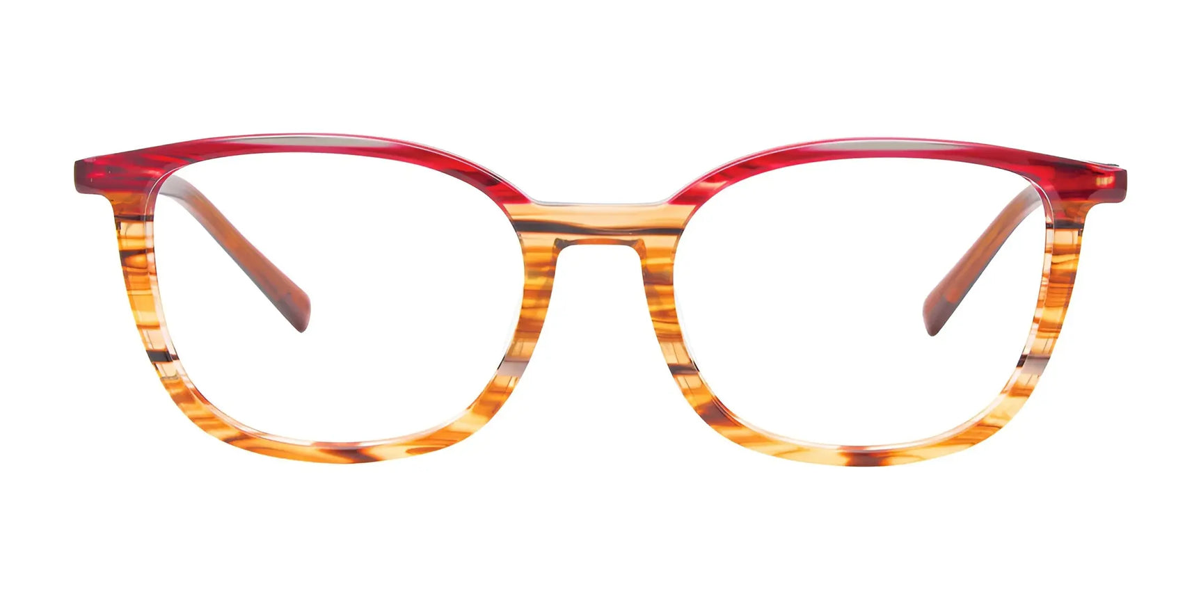 EasyClip EC503 eyeglasses by EasyClip in red and orange tortoiseshell, shown front-facing on a white background. Designed to pair seamlessly with included clip-on sunglasses for extra UV protection. Size 51. EasyClip EC503 eyeglasses by EasyClip in red and orange tortoiseshell, shown front-facing on a white background. Designed to pair seamlessly with included clip-on sunglasses for extra UV protection. Size 51.
