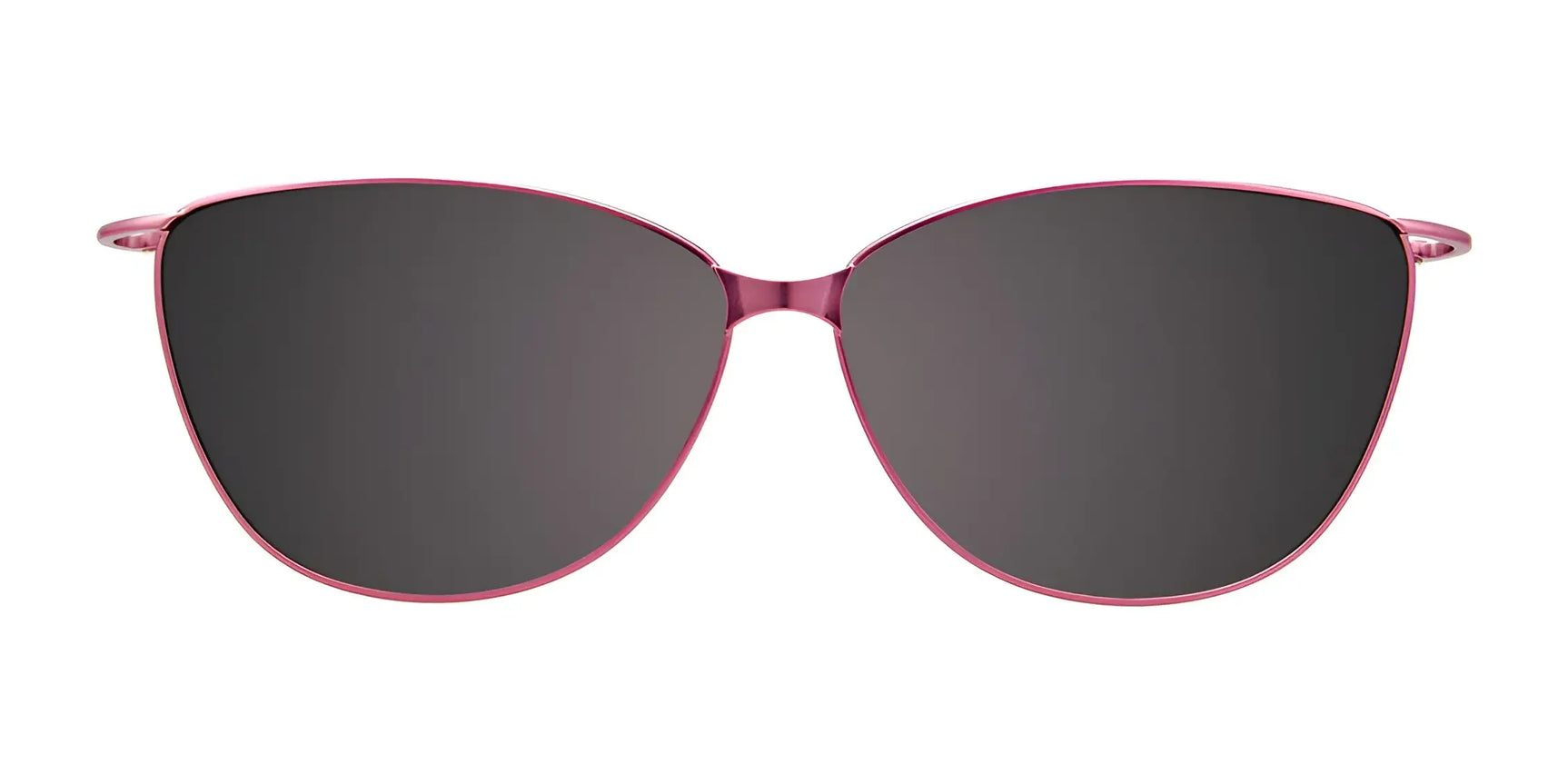 EasyClip EC504 Eyeglasses with Clip-on Sunglasses (Size 54) by EasyClip, featuring a thin pink metallic cat eye frame and dark lenses, shown on a white background. EasyClip EC504 Eyeglasses with Clip-on Sunglasses (Size 54) by EasyClip, featuring a thin pink metallic cat eye frame and dark lenses, shown on a white background.