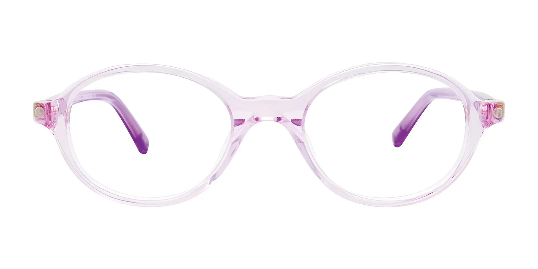 EasyClip EC505 Eyeglasses | Size 43 by EasyClip feature round, translucent pink frames and purple temples. Shown on a white background, these stylish glasses add a vibrant touch to any outfit. EasyClip EC505 Eyeglasses | Size 43 by EasyClip feature round, translucent pink frames and purple temples. Shown on a white background, these stylish glasses add a vibrant touch to any outfit.