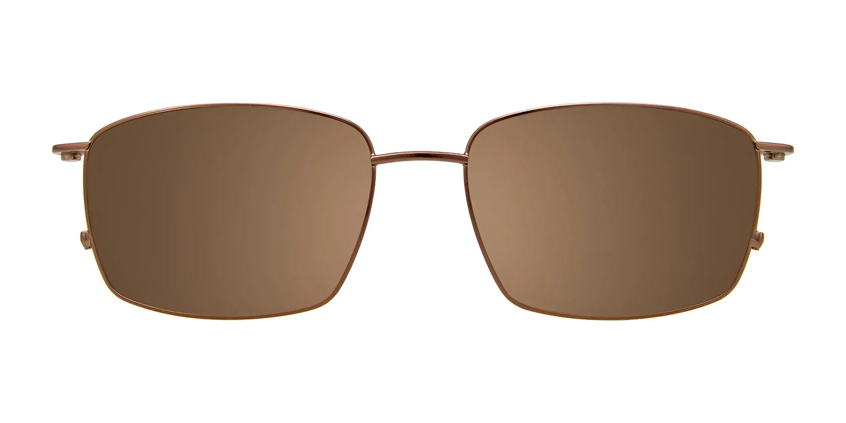 EasyClip EC510 eyeglasses by EasyClip, size 56, shown from the front on a white background with rectangular brown polarized clip-on sunglasses and thin metal frames. EasyClip EC510 eyeglasses by EasyClip, size 56, shown from the front on a white background with rectangular brown polarized clip-on sunglasses and thin metal frames.