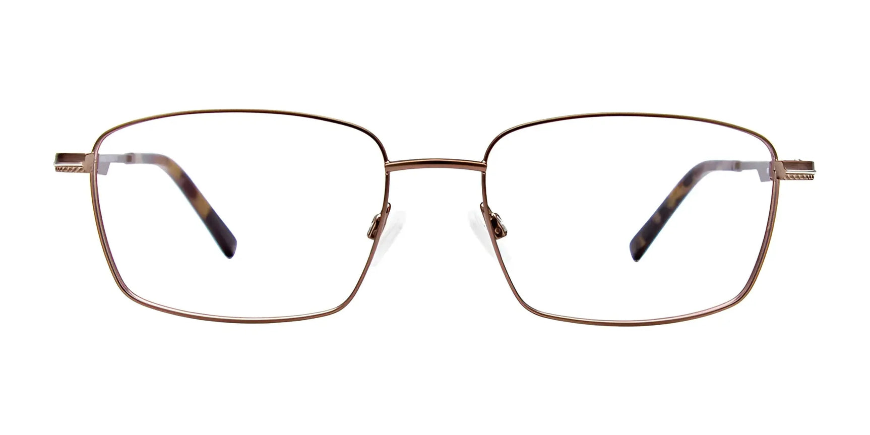 EasyClip EC510 Eyeglasses with Clip-on Sunglasses (Size 56) by EasyClip feature thin rectangular metal frames and tortoiseshell-patterned temple tips, designed for easy addition of polarized clip-on sunglasses. Shown on a white background. EasyClip EC510 Eyeglasses with Clip-on Sunglasses (Size 56) by EasyClip feature thin rectangular metal frames and tortoiseshell-patterned temple tips, designed for easy addition of polarized clip-on sunglasses. Shown on a white background.