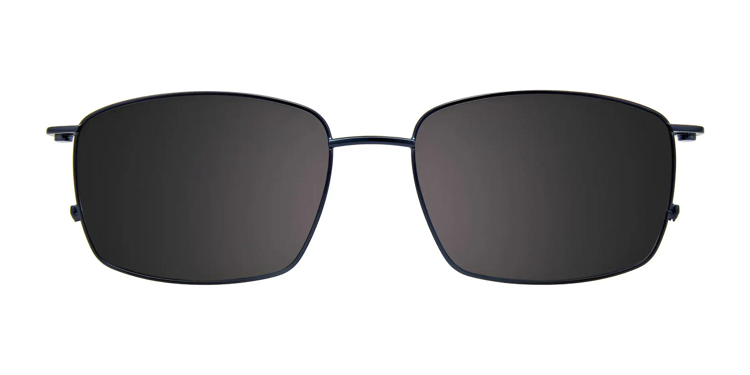 EasyClip EC510 Eyeglasses with Clip-on Sunglasses by EasyClip, size 56, feature rectangular black frames and dark polarized clip-on lenses with thin metal construction, shown on a white background. EasyClip EC510 Eyeglasses with Clip-on Sunglasses by EasyClip, size 56, feature rectangular black frames and dark polarized clip-on lenses with thin metal construction, shown on a white background.