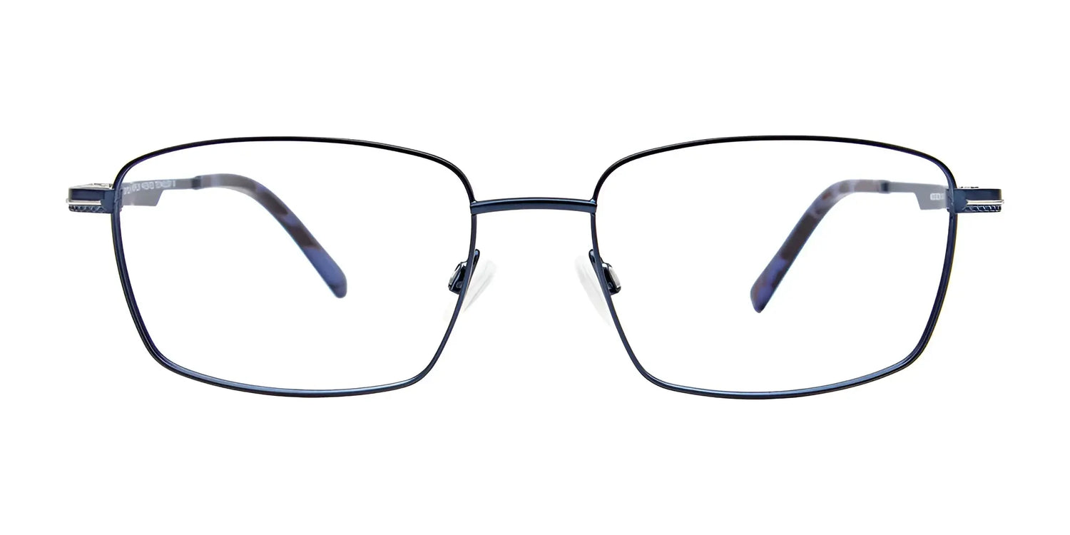 Front view of EasyClip EC510 Eyeglasses with Clip-on Sunglasses, size 56, featuring a thin rectangular dark frame and clear lenses on a white background. Front view of EasyClip EC510 Eyeglasses with Clip-on Sunglasses, size 56, featuring a thin rectangular dark frame and clear lenses on a white background.