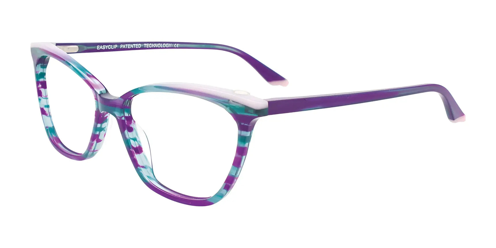 EasyClip EC511 Eyeglasses with Clip-on Sunglasses Teal & Violet Marbled & Light Lilac EasyClip EC511 Eyeglasses with Clip-on Sunglasses Teal & Violet Marbled & Light Lilac