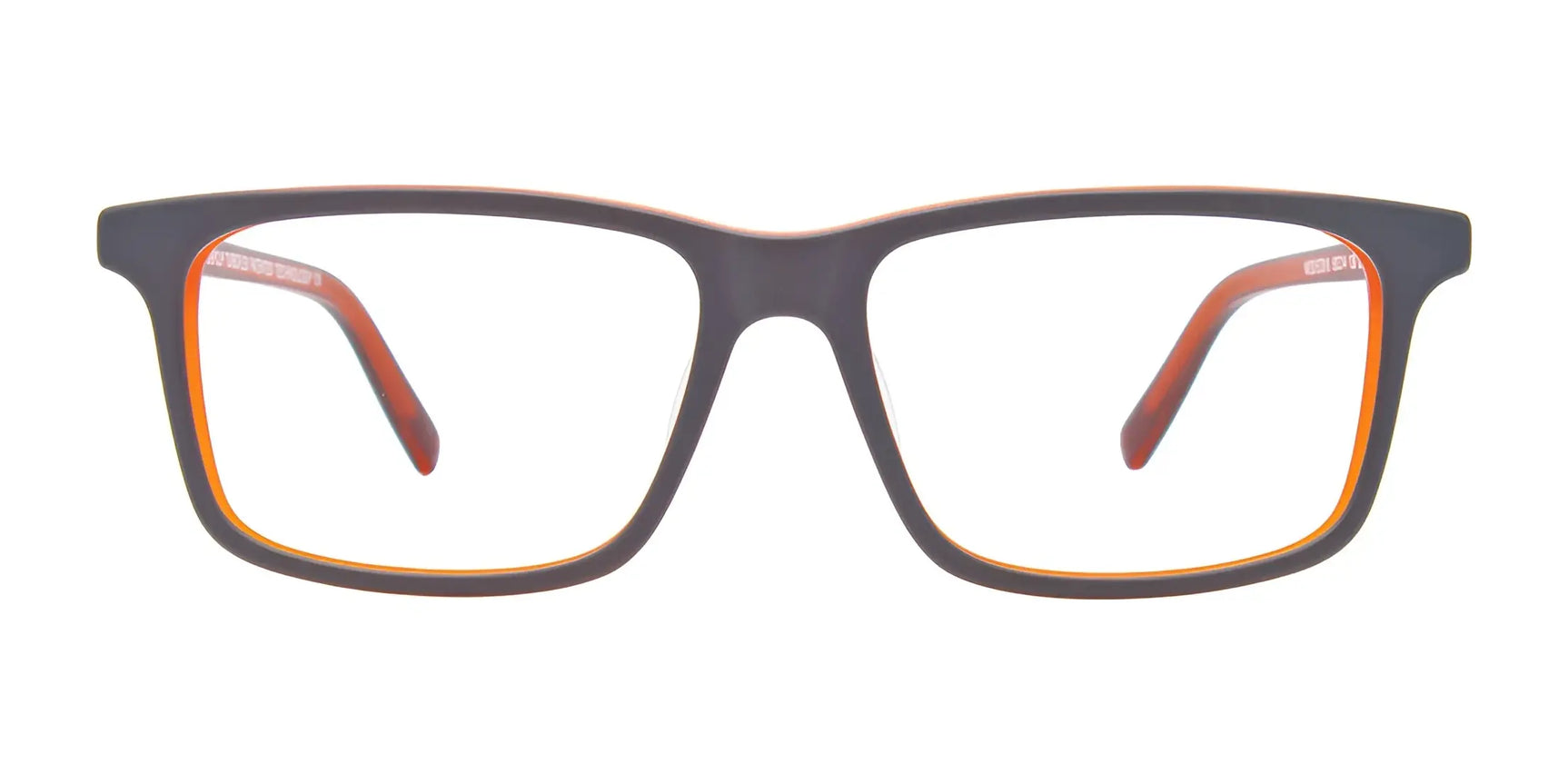 EasyClip EC516 Eyeglasses by EasyClip, size 50, in rectangular black with orange inner rims. Shown front view on white background; prescription ready and comes with clip-on sunglasses. EasyClip EC516 Eyeglasses by EasyClip, size 50, in rectangular black with orange inner rims. Shown front view on white background; prescription ready and comes with clip-on sunglasses.