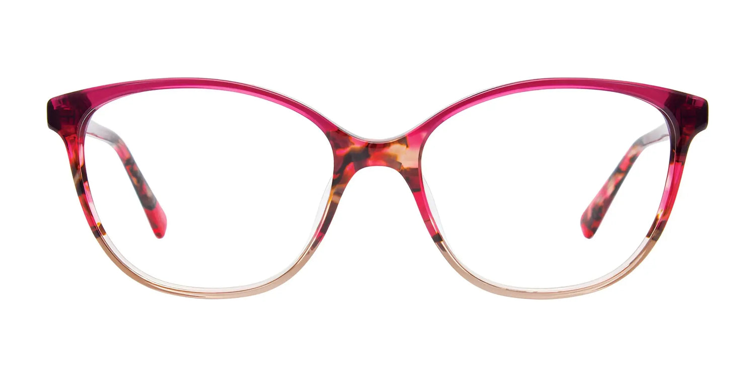 EasyClip EC518 Eyeglasses with Clip-on Sunglasses, shown in pink and tortoiseshell cat-eye style with clear lower rims on a white background. Enjoy versatile style and sun protection with included polarized clip-ons. Size 54. EasyClip EC518 Eyeglasses with Clip-on Sunglasses, shown in pink and tortoiseshell cat-eye style with clear lower rims on a white background. Enjoy versatile style and sun protection with included polarized clip-ons. Size 54.