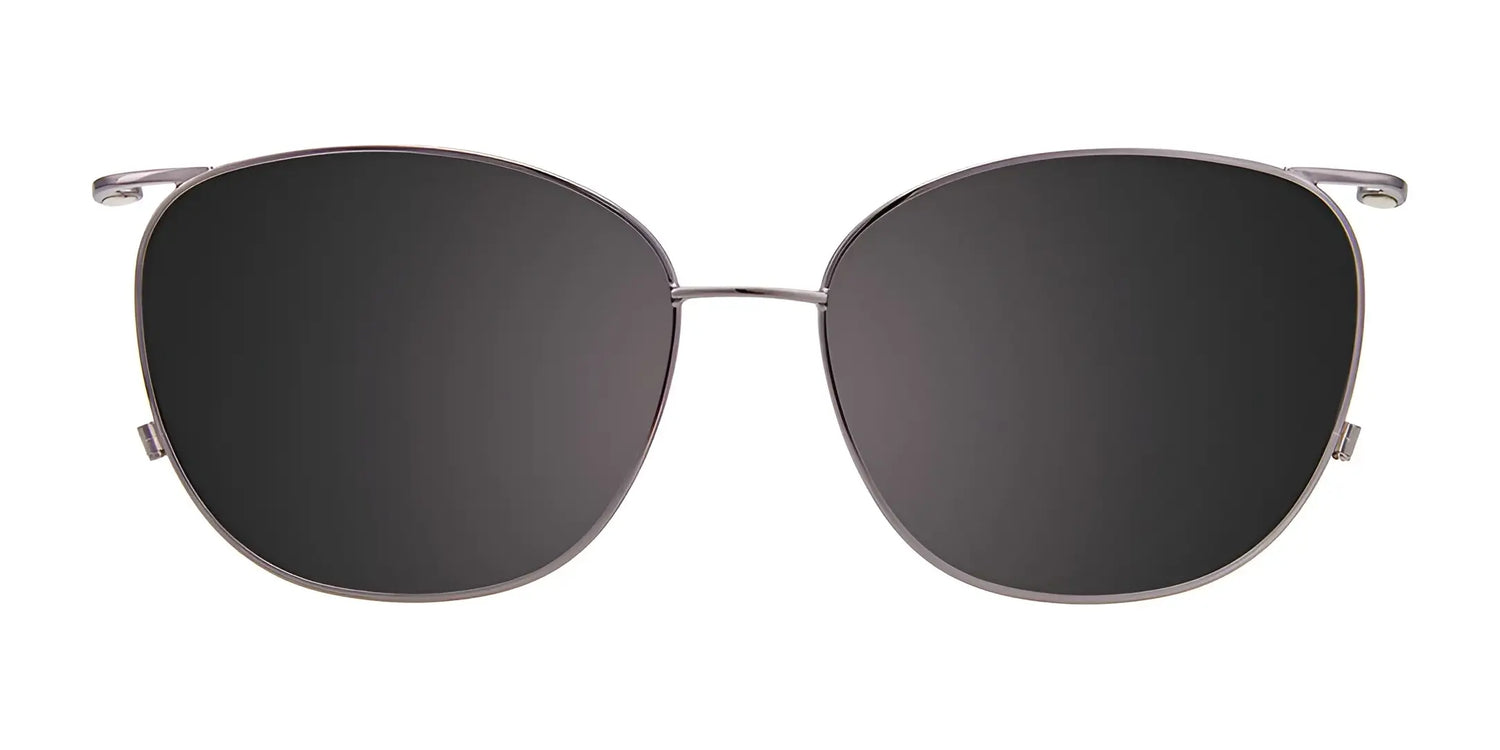 Front view of EasyClip EC518 Eyeglasses with Clip-on Sunglasses, size 54, by EasyClip. Features thin black metal frames and dark polarized clip-on lenses on a white background. Front view of EasyClip EC518 Eyeglasses with Clip-on Sunglasses, size 54, by EasyClip. Features thin black metal frames and dark polarized clip-on lenses on a white background.