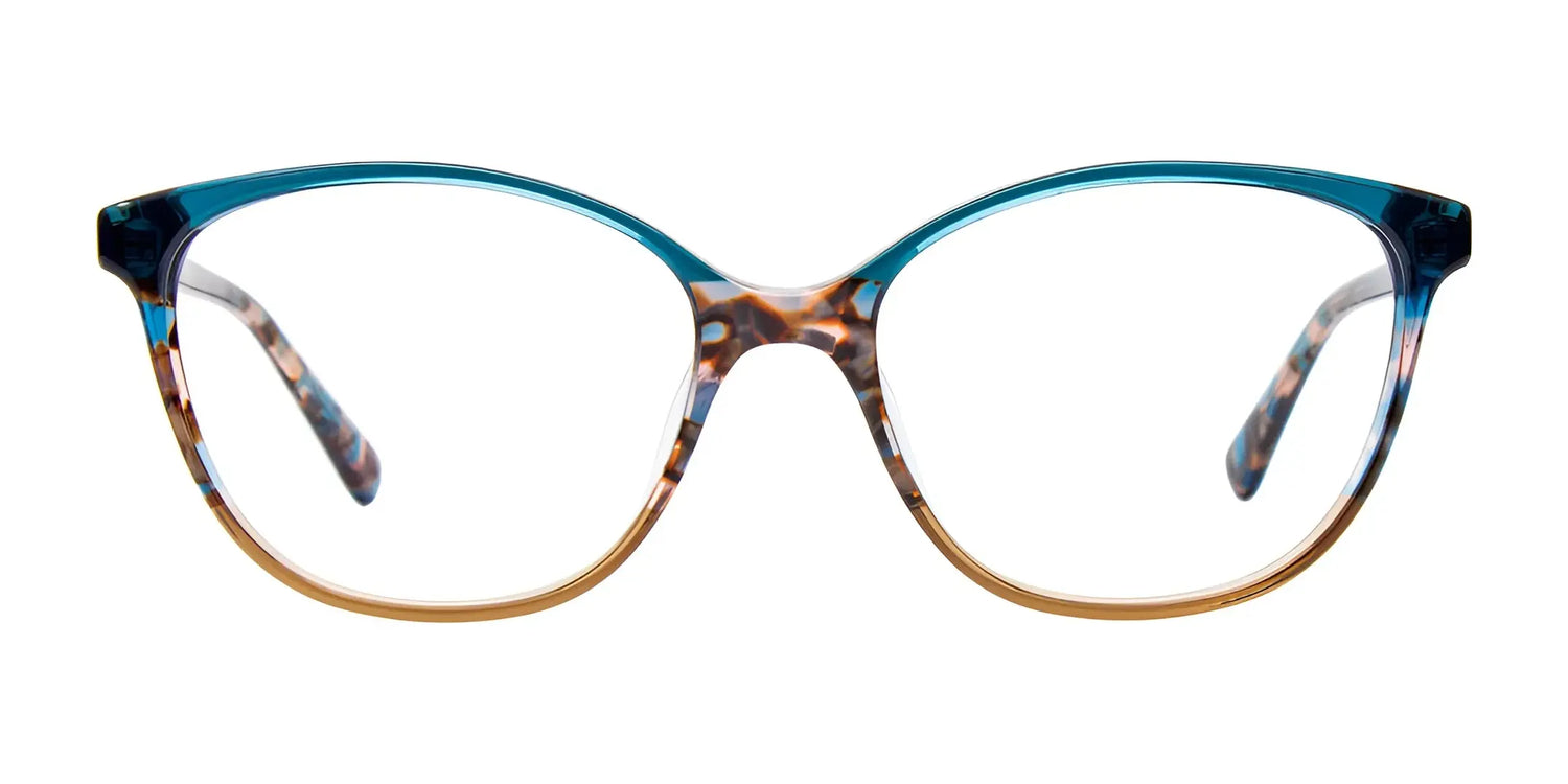 EasyClip EC518 Eyeglasses with Clip-on Sunglasses | Size 54 by EasyClip feature cat-eye frames in blue, brown, and tan gradient, plus a handy polarized clip. Displayed on a white background. EasyClip EC518 Eyeglasses with Clip-on Sunglasses | Size 54 by EasyClip feature cat-eye frames in blue, brown, and tan gradient, plus a handy polarized clip. Displayed on a white background.