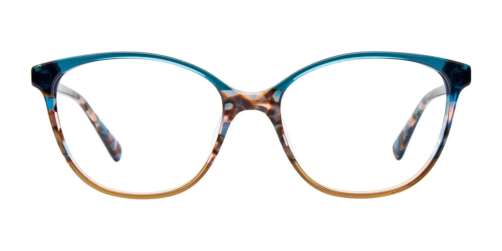 EasyClip EC518 Eyeglasses with Clip-on Sunglasses | Size 54 by EasyClip feature cat-eye frames in blue, brown, and tan gradient, plus a handy polarized clip. Displayed on a white background. EasyClip EC518 Eyeglasses with Clip-on Sunglasses | Size 54 by EasyClip feature cat-eye frames in blue, brown, and tan gradient, plus a handy polarized clip. Displayed on a white background.