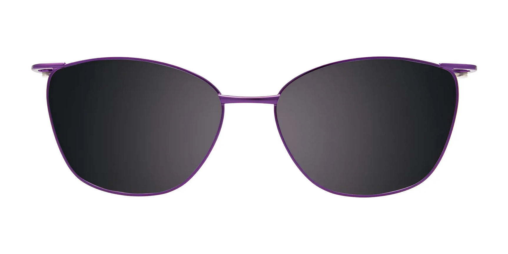 EasyClip EC521 Eyeglasses with Clip-on Sunglasses (Size 52) by EasyClip, featuring a purple rim and dark lenses, displayed front-facing on a white background. EasyClip EC521 Eyeglasses with Clip-on Sunglasses (Size 52) by EasyClip, featuring a purple rim and dark lenses, displayed front-facing on a white background.