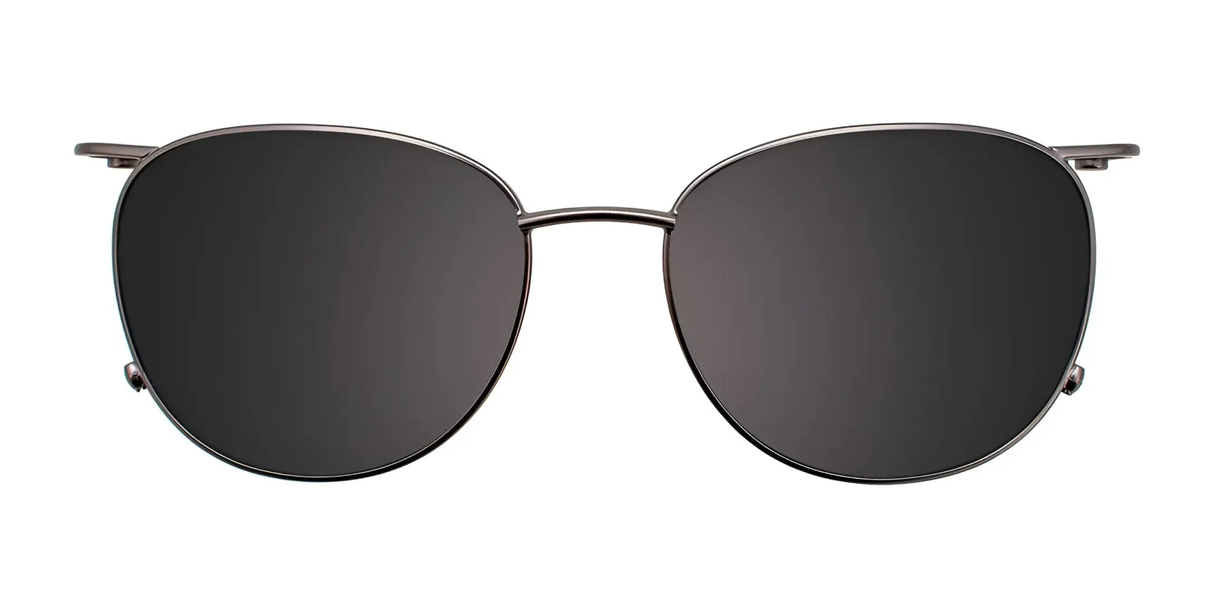 EasyClip EC525 Eyeglasses with Clip-on Sunglasses by EasyClip, size 48. Black round frames with thin metal design, shown front view on white background. Clip-on feature offers easy sun protection and stylish convenience. EasyClip EC525 Eyeglasses with Clip-on Sunglasses by EasyClip, size 48. Black round frames with thin metal design, shown front view on white background. Clip-on feature offers easy sun protection and stylish convenience.