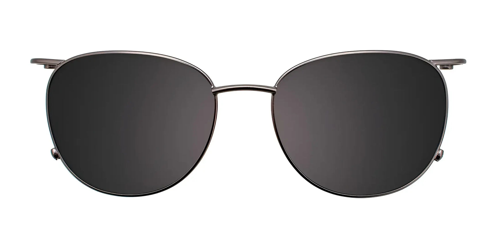 EasyClip EC525 Eyeglasses by EasyClip, size 48, are shown with round black frames and feature a polarized clip-on sunglasses attachment for easy clip-on use against a white background. EasyClip EC525 Eyeglasses by EasyClip, size 48, are shown with round black frames and feature a polarized clip-on sunglasses attachment for easy clip-on use against a white background.