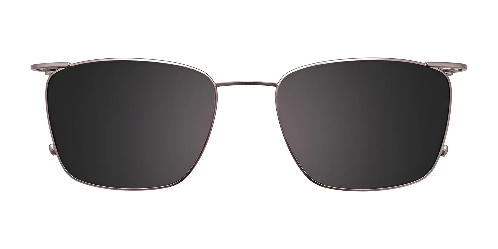 Front view of EasyClip EC529 Eyeglasses with Clip-on Sunglasses by EasyClip, size 54, featuring metal frames and black rectangular lenses on a white background. Front view of EasyClip EC529 Eyeglasses with Clip-on Sunglasses by EasyClip, size 54, featuring metal frames and black rectangular lenses on a white background.