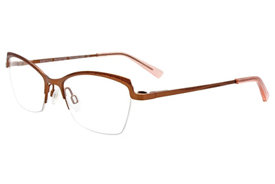 The EasyClip EC538 Eyeglasses | Size 50 by EasyClip feature a satin brown semi-rimless thin metal frame and clear nose pads, offering a modern, comfortable look for clear vision, displayed on a white background.