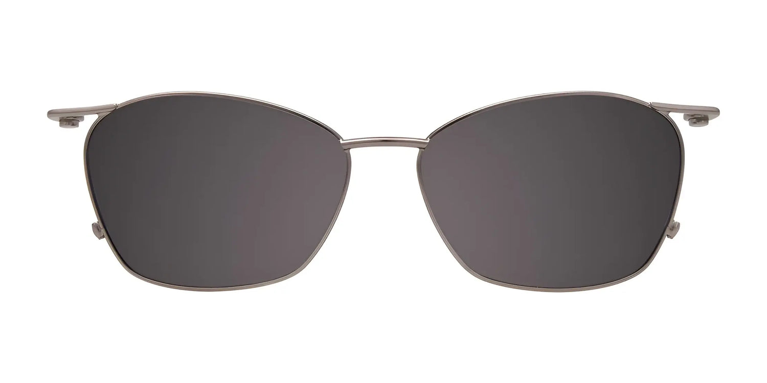 The EasyClip EC541 Eyeglasses with Clip-on Sunglasses (Size 53) by EasyClip feature silver frames and large, dark rectangular lenses for a modern look, shown on a white background. The EasyClip EC541 Eyeglasses with Clip-on Sunglasses (Size 53) by EasyClip feature silver frames and large, dark rectangular lenses for a modern look, shown on a white background.