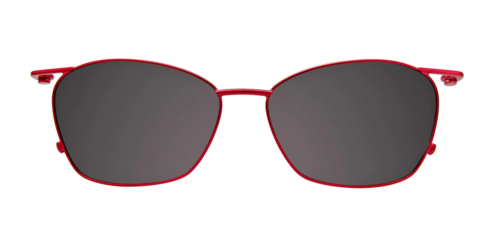 EasyClip EC541 Eyeglasses with Clip-on Sunglasses (Size 53) by EasyClip feature a red metal frame and rectangular dark lenses, providing a sleek eyewear alternative. Shown on a white background. EasyClip EC541 Eyeglasses with Clip-on Sunglasses (Size 53) by EasyClip feature a red metal frame and rectangular dark lenses, providing a sleek eyewear alternative. Shown on a white background.