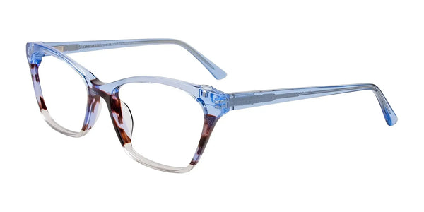 EasyClip EC542 Eyeglasses with Clip-on Sunglasses | Size 55 / Crystal Light Blue/Marbled Dark Brown/Light Blue