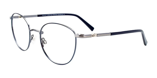 EasyClip EC547 Eyeglasses with Clip-on Sunglasses | Size 51 / Satin Blue & Shiny Steel Blue