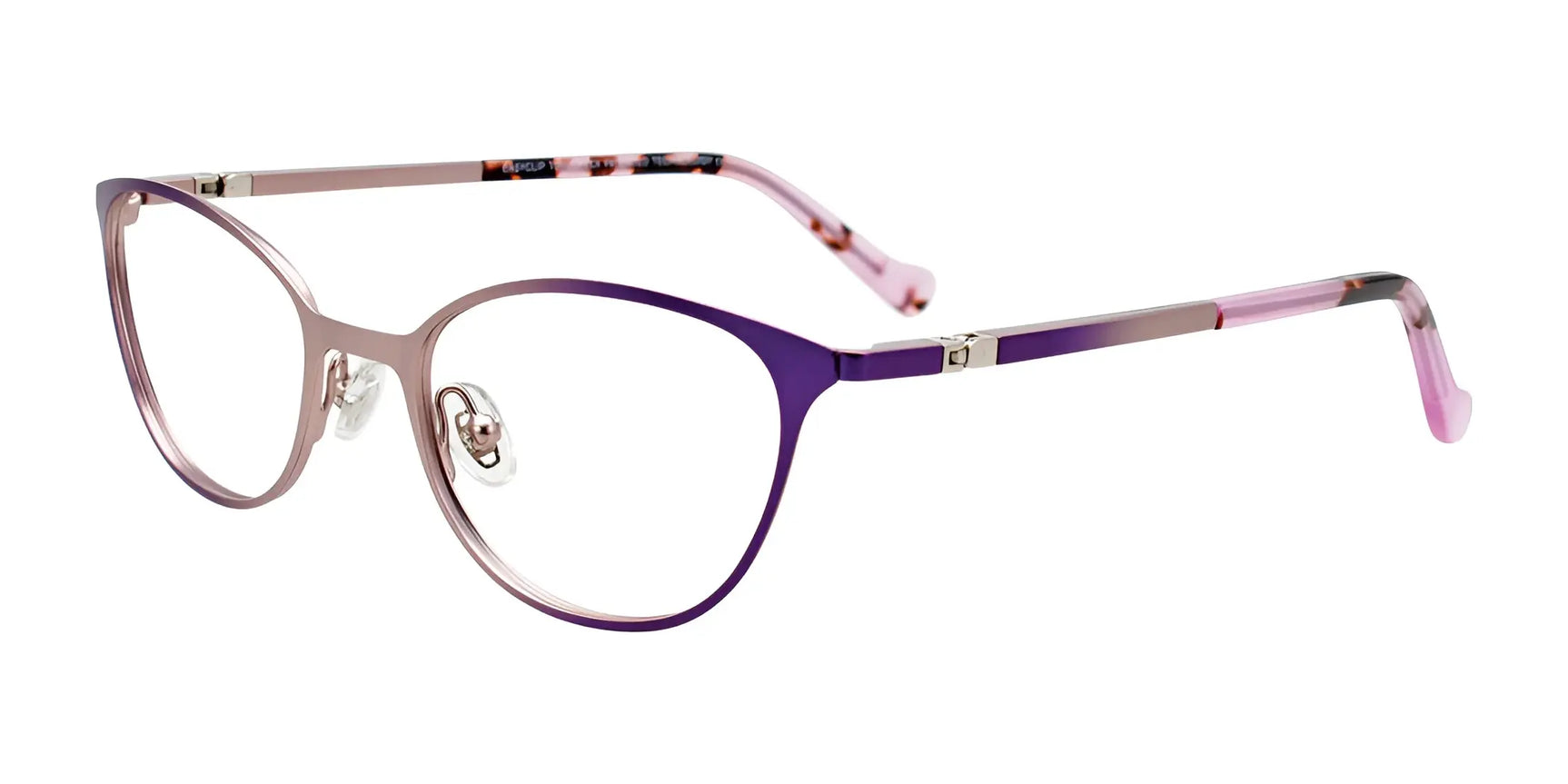 EasyClip EC548 Eyeglasses | Size 46 by EasyClip feature purple and pink cat-eye metal frames with translucent patterned temple tips. Stylish, prescription ready, and practical for everyday wear. EasyClip EC548 Eyeglasses | Size 46 by EasyClip feature purple and pink cat-eye metal frames with translucent patterned temple tips. Stylish, prescription ready, and practical for everyday wear.