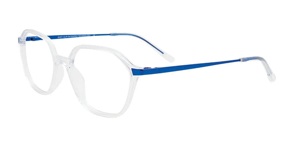EasyClip EC550 Eyeglasses with Clip-on Sunglasses | Size 52 / Crystal & Brushed Blue Steel