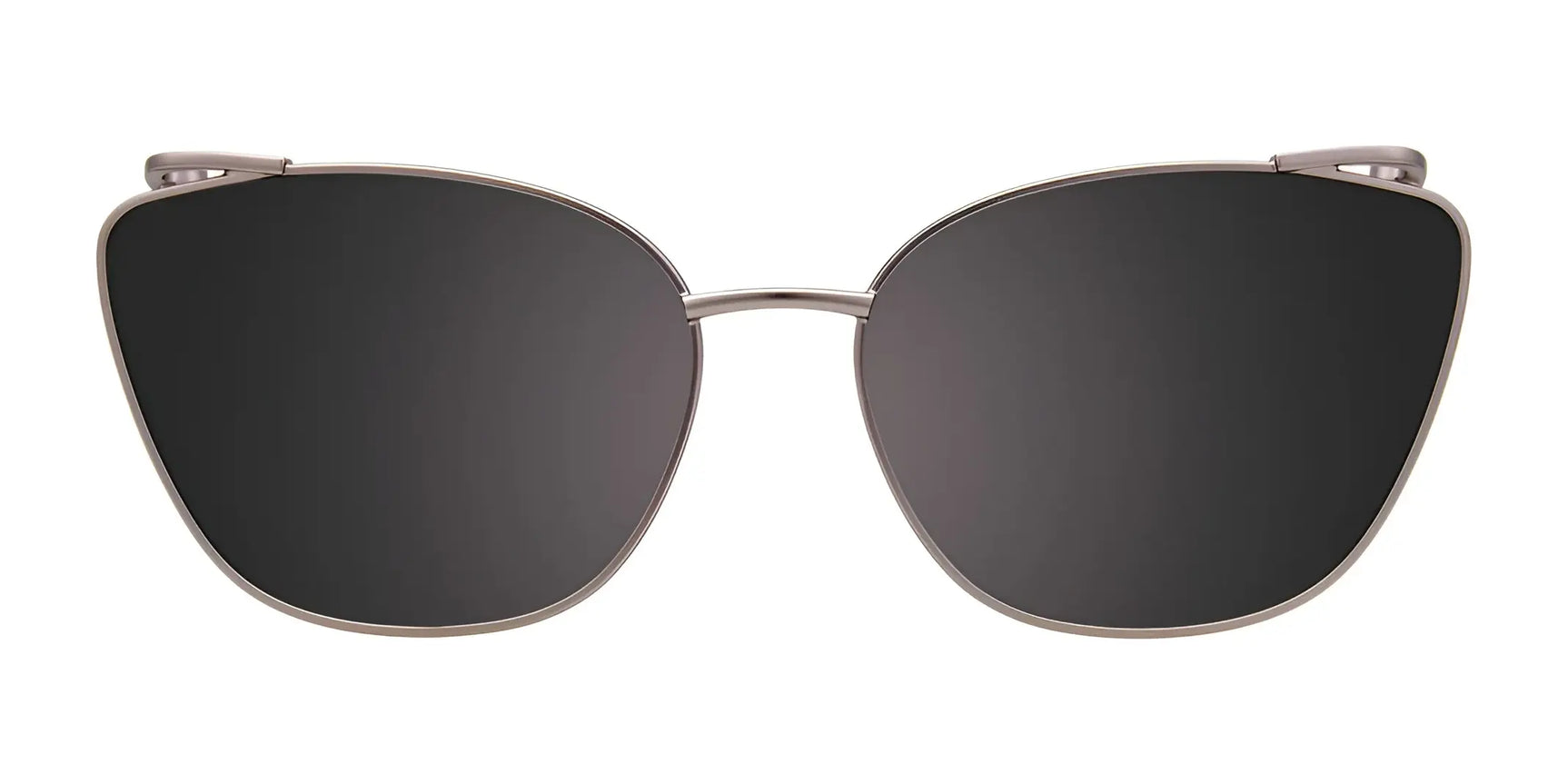 EasyClip EC556 Eyeglasses with Clip-on Sunglasses by EasyClip feature cat-eye style, thin metallic frames, and large dark lenses. Versatile clip-on sunglasses attachment shown on a white background. EasyClip EC556 Eyeglasses with Clip-on Sunglasses by EasyClip feature cat-eye style, thin metallic frames, and large dark lenses. Versatile clip-on sunglasses attachment shown on a white background.