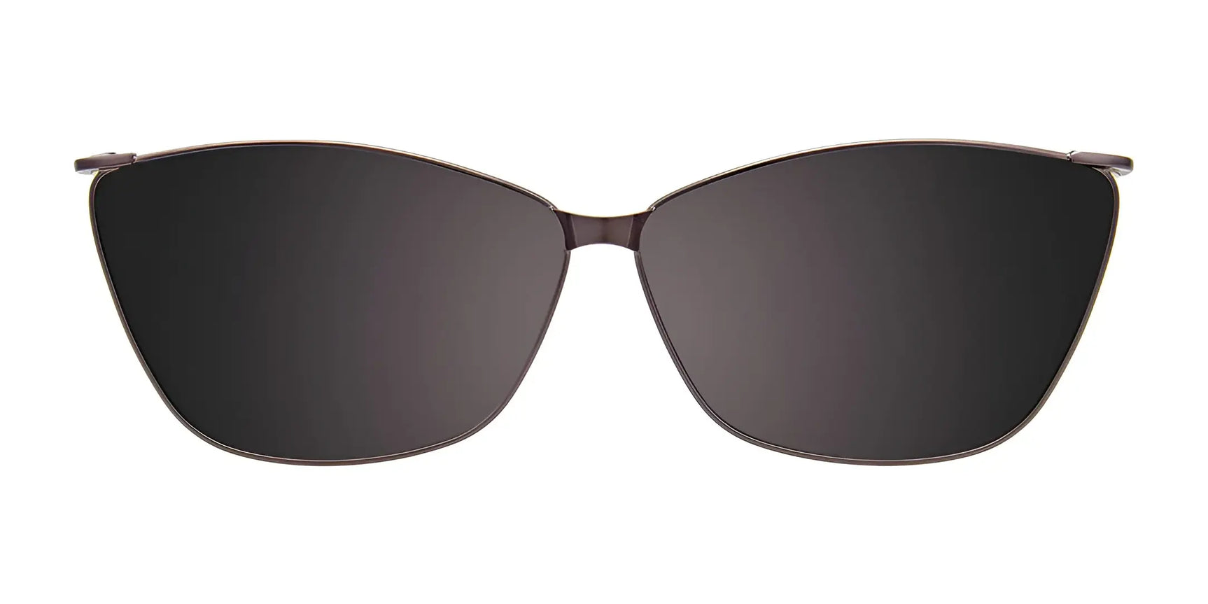 Front view of EasyClip EC562 eyeglasses with clip-on polarized sunglasses, size 56, featuring large dark lenses and thin metal frames, shown on a white background. Front view of EasyClip EC562 eyeglasses with clip-on polarized sunglasses, size 56, featuring large dark lenses and thin metal frames, shown on a white background.