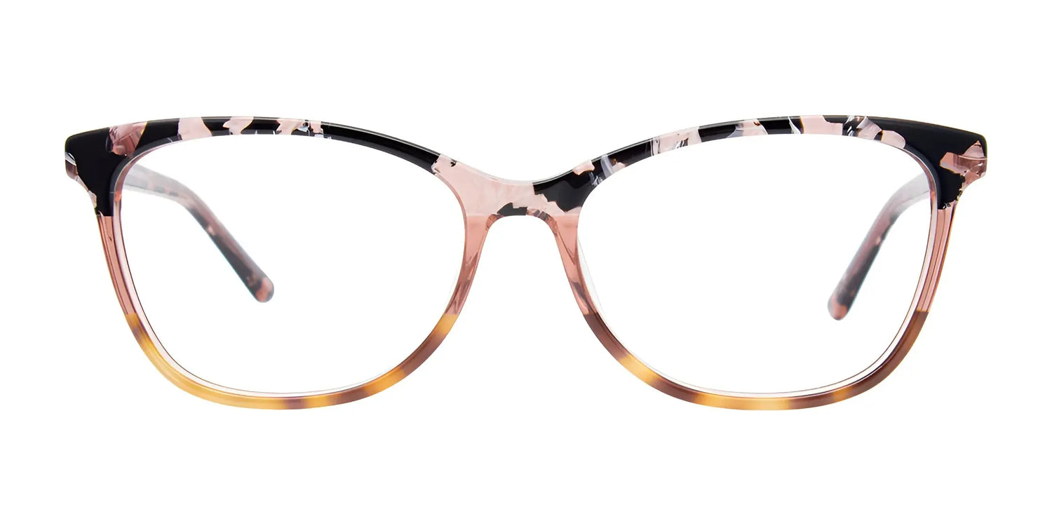 The EasyClip EC563 Eyeglasses by EasyClip feature a cat-eye shape and multicolored tortoiseshell frame in pink, black, and brown, plus convenient clip-on sunglasses for effortless style and protection. Size 56. The EasyClip EC563 Eyeglasses by EasyClip feature a cat-eye shape and multicolored tortoiseshell frame in pink, black, and brown, plus convenient clip-on sunglasses for effortless style and protection. Size 56.